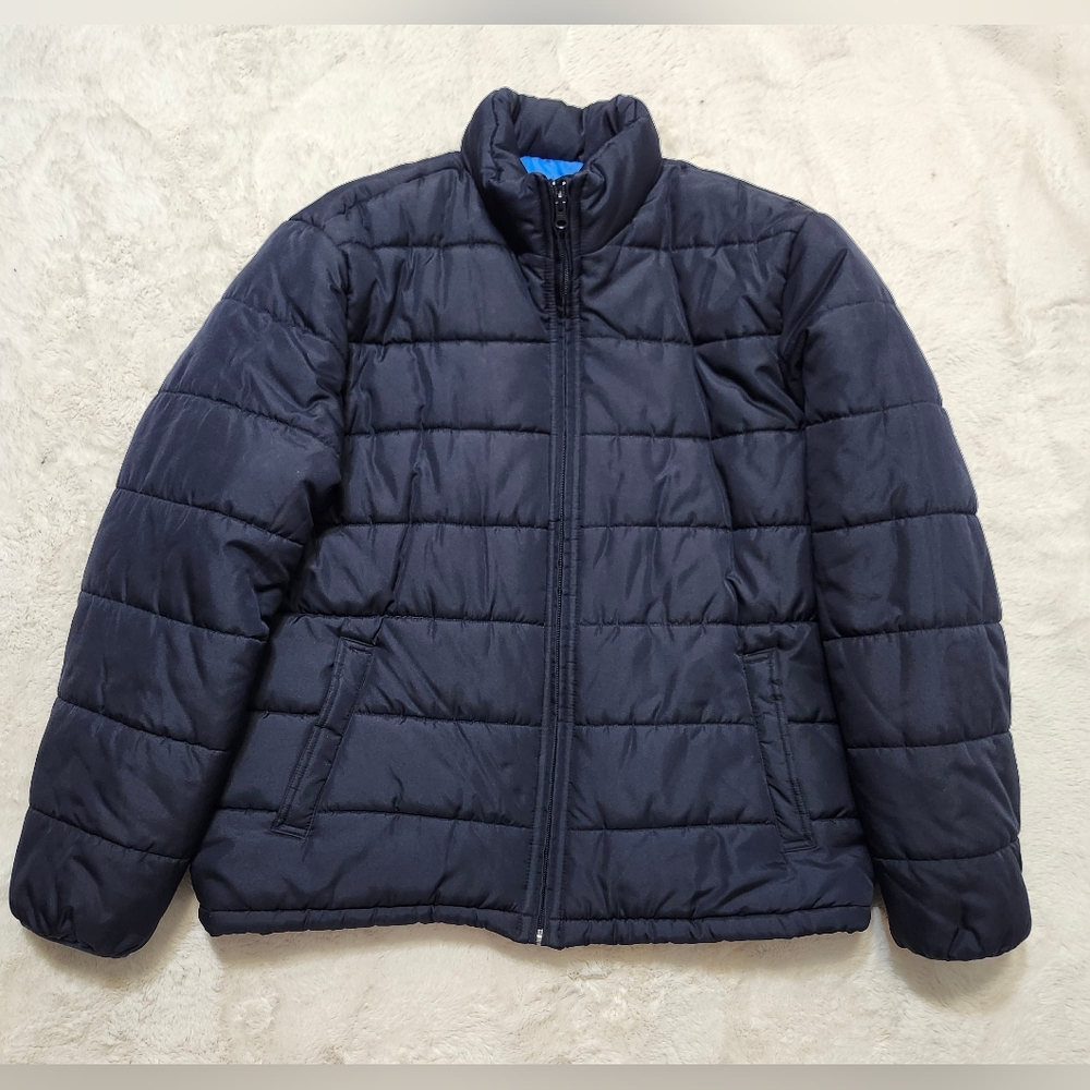 OLD NAVY Men's Large Dark Blue Quilted Filled Puffer Winter Jacket Warm Classic